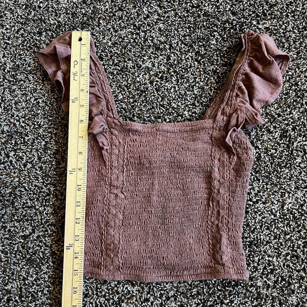 Women's Ruffled Sleeve Smocked Top - Tan - Picture 4 of 6